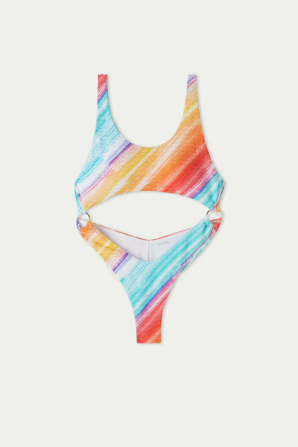 Colourful Shades High-Leg Cut-Out Brassiere One-Piece Swimsuit  