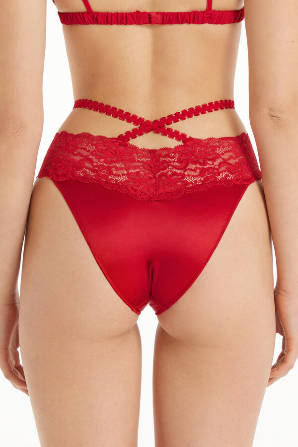 High-Leg Satin Knickers with Lace and Lacing  