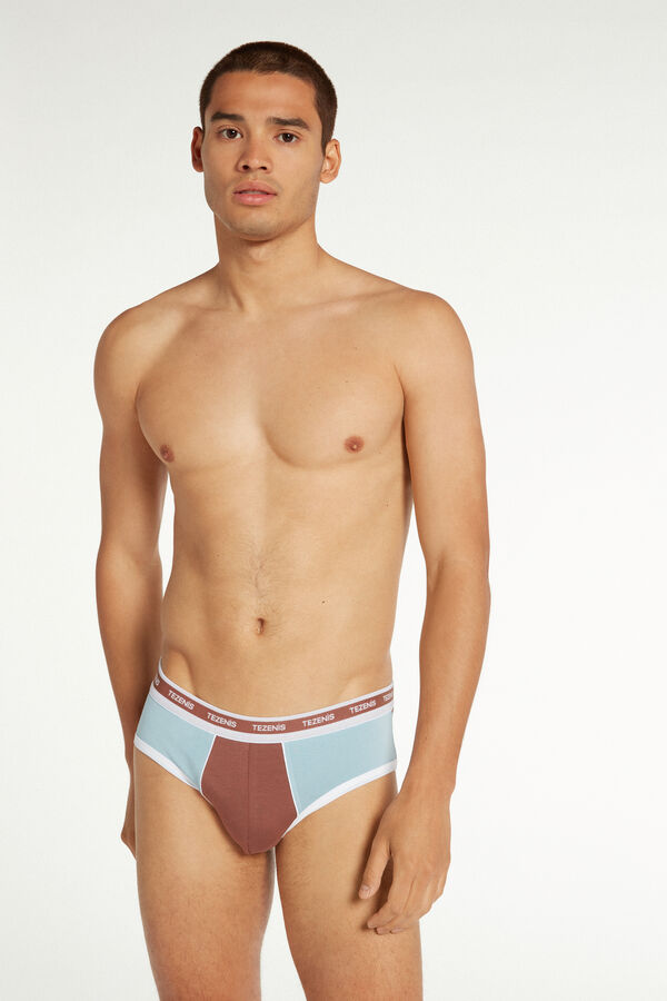 Two-Tone Cotton Briefs with Elasticated Logo Waistband  