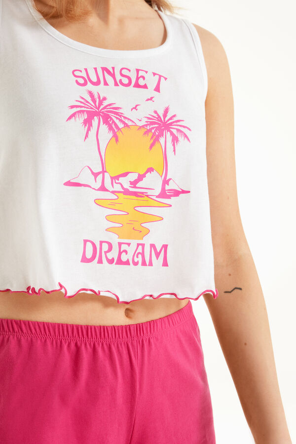 Pijama Scurtă Bretea Lată din Bumbac cu Imprimeu Sunset  