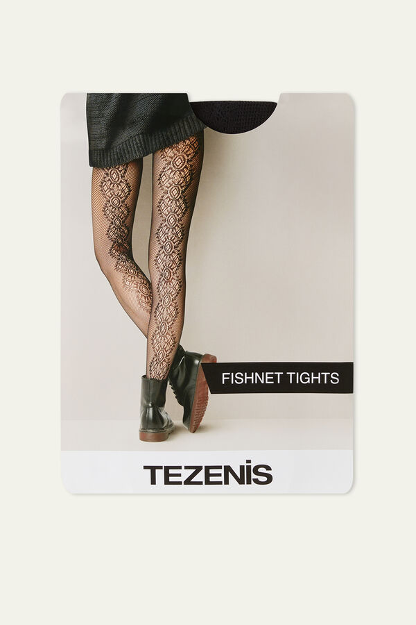Close Fishnet Tights with Lace-Effect Pattern  