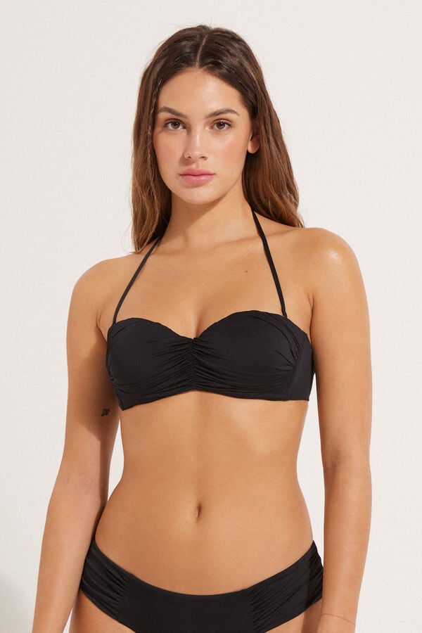 Recycled Microfibre Padded Bandeau Bikini Top with Gathering  