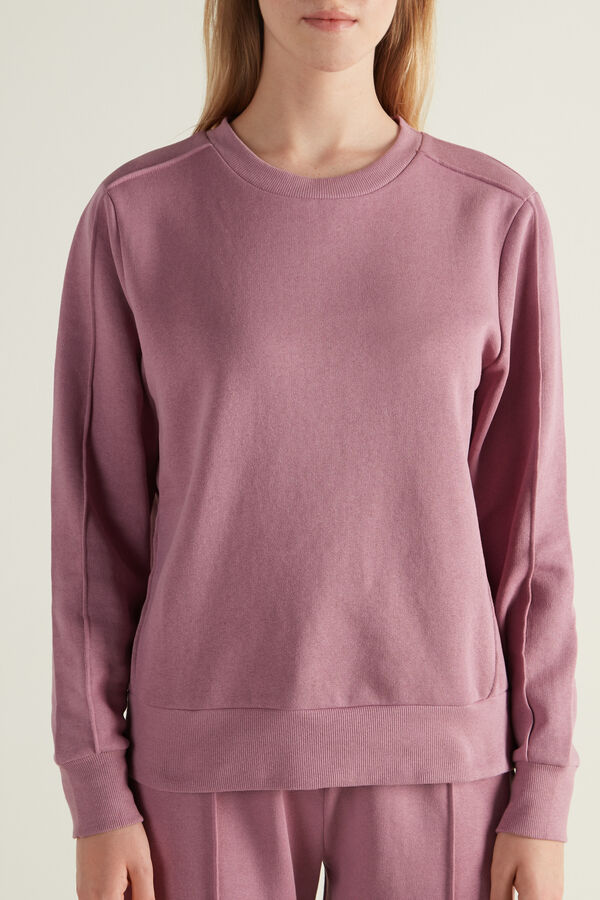 Rounded Neck Sweatshirt with Top Stitching  