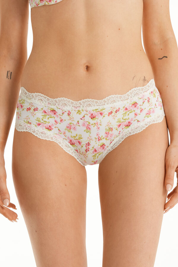 Printed Microfibre and Lace Brazilian Briefs  