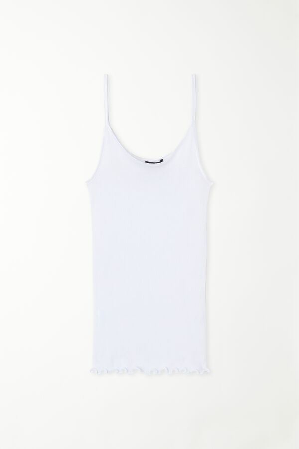 Spaghetti Strap Tank Top in 100% Ribbed Cotton and Satin  