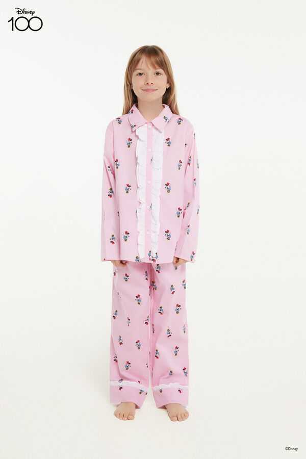 Girls’ Long Cotton Canvas Button-Down Pyjamas with Disney 100 Print  