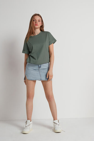 Baumwoll-T-Shirt mit Kimono-Aufschlag