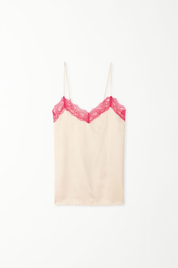 Satin and Lace Camisole with Narrow Shoulder Straps  