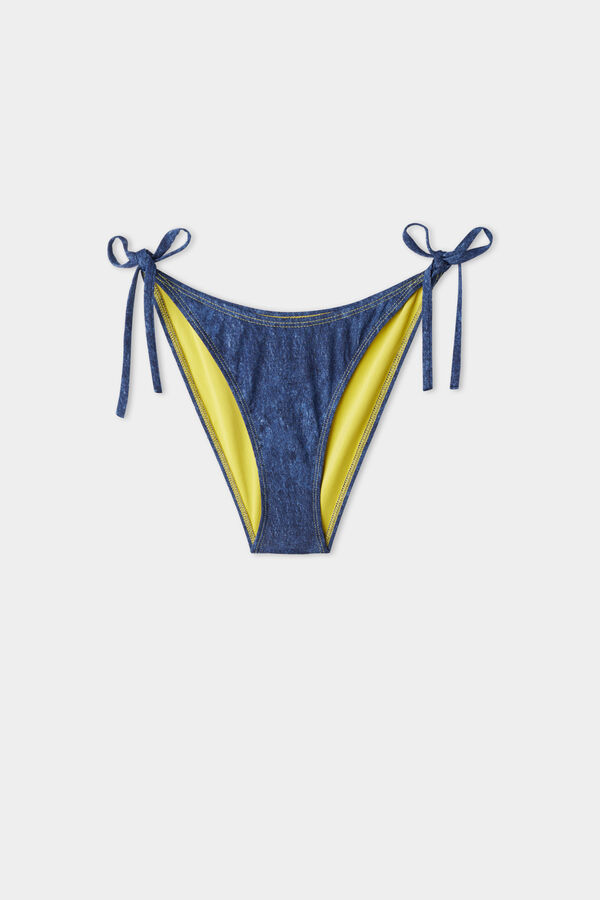 Denim Tanga Bikini Bottoms with Ties  