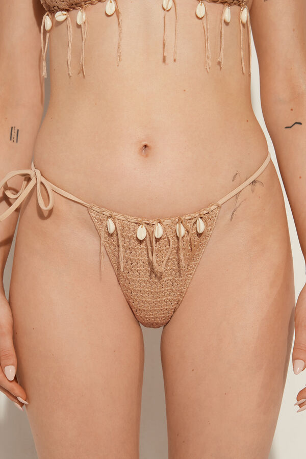 Seashell Crochet Brazilian Bikini Bottoms with Ties  