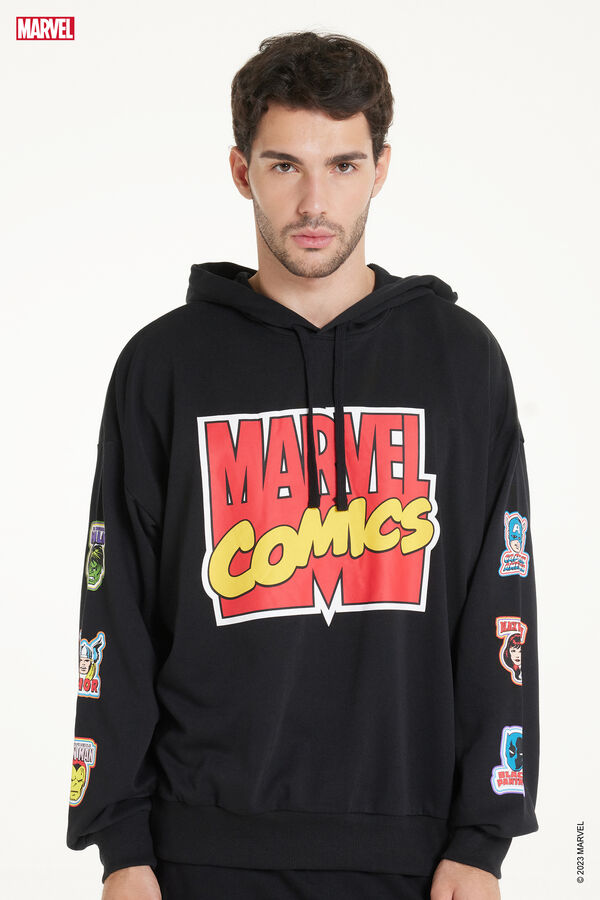 Nyomott Marvel Mintás Hosszú Ujjú Szabadidő Felső Kapucnival  
