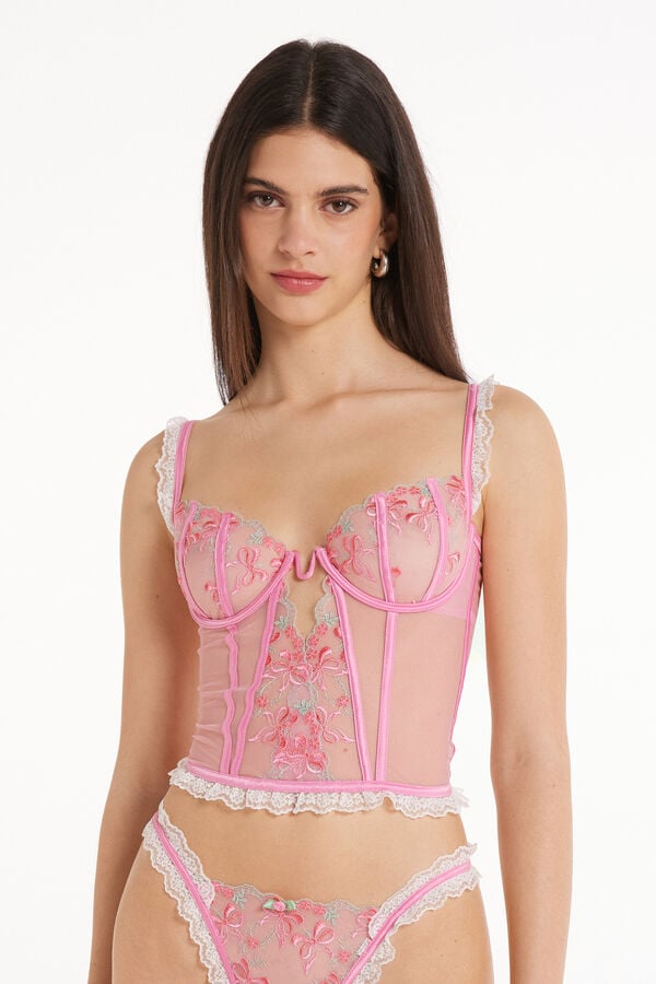 Corset Bra Top Balconette Pink Candy Lace  