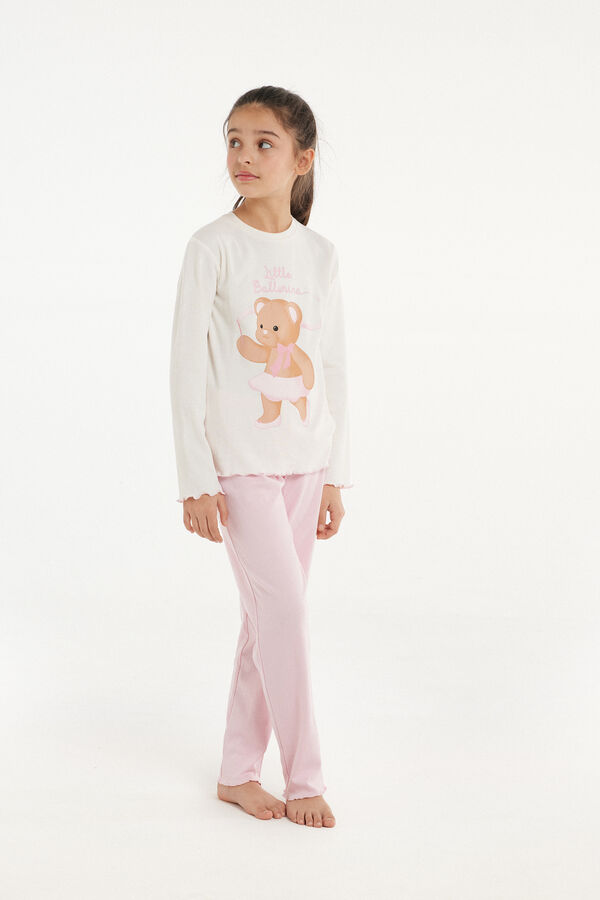 Girls’ Long Heavy Cotton Pyjamas with Ballerina Print  