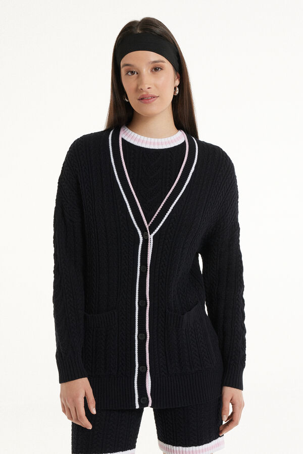 Long Sleeve Cable Knit Long Cardigan with Pockets  