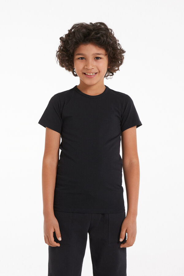 Unisex Kids’ Basic Stretch Cotton T-Shirt with Rounded Neck  
