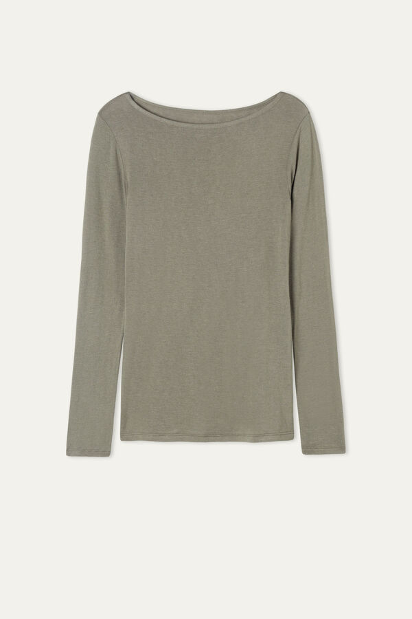 Maglia con Scollo a Barchetta in Viscosa e Lana Merino  