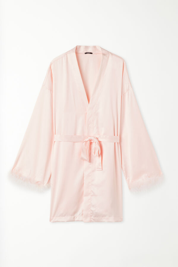 Limited Edition Long-Sleeved Satin Dressing Gown with Feathers  