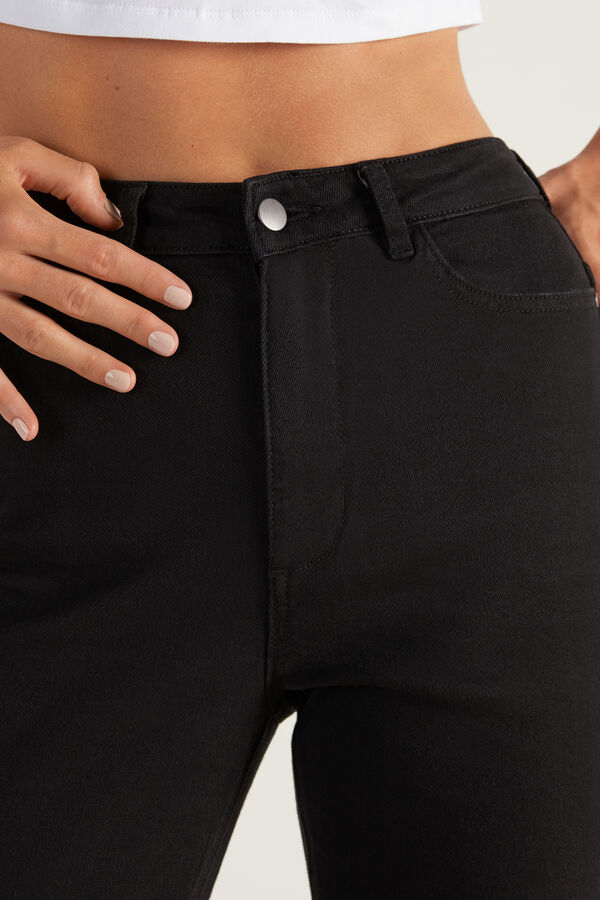 Pantalon Droit Taille Haute Jean Brut avec Poches  