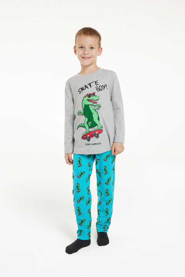 Dlouhé Chlapecké Pyžamo z Bavlny s Potiskem Skateboy  