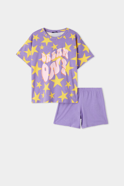 Kurzer Mädchenpyjama aus Baumwolle mit „Dream on“-Print