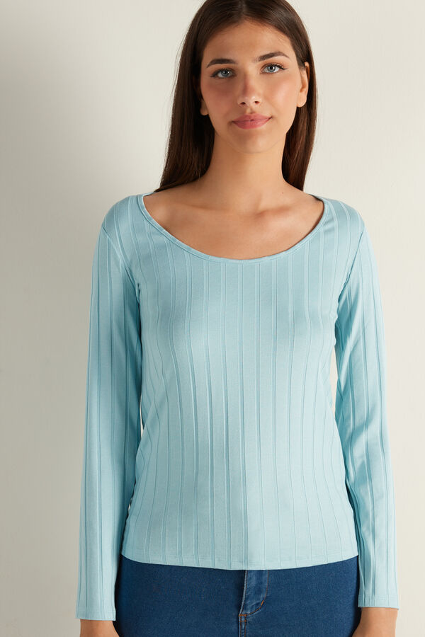 Long Sleeve Scoop Neck Top with Wide Rib  