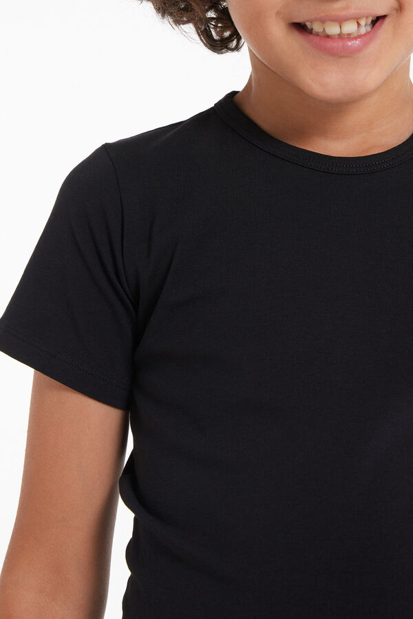 T-Shirt Básica Decote Redondo em Algodão Elástico Criança Unissexo  