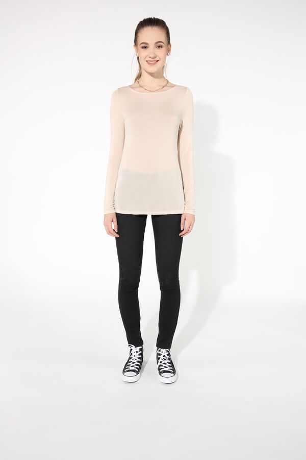 Viscose and Silk Long Sleeve Boat Neck Knit Top  