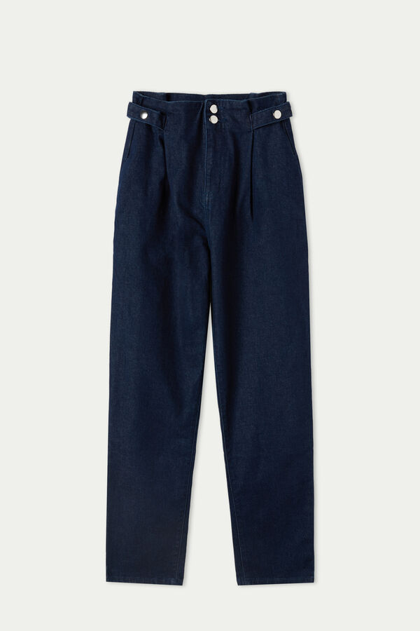 Denim Trousers with Button Detail  