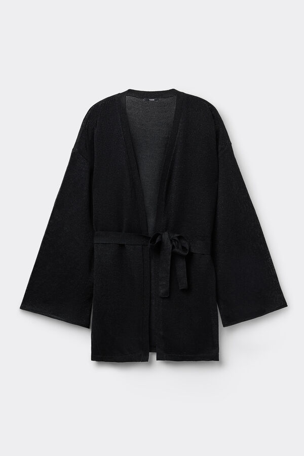 Kimono im Lochstrick aus Lam&eacute;-Garn  
