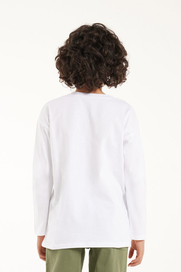 Printed Cotton Top with Long Sleeves and Rounded Neck  