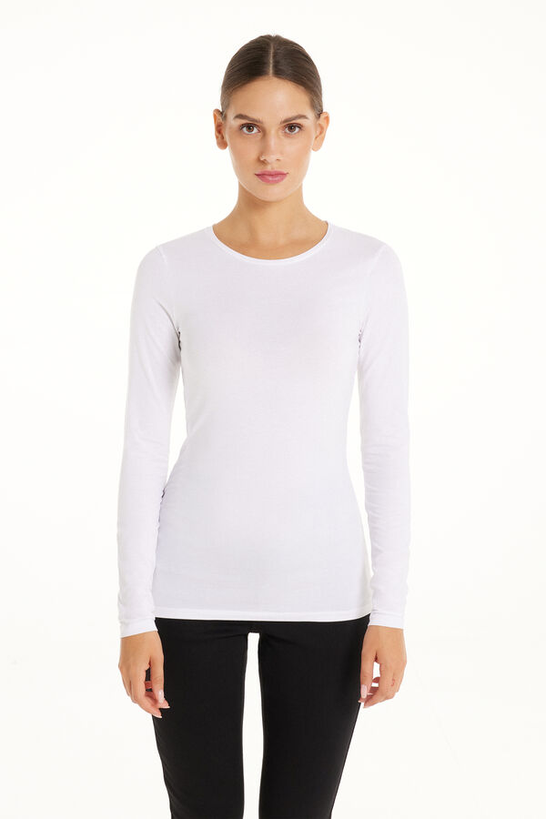 Long-Sleeve Crew-Neck Stretch-Cotton Top  