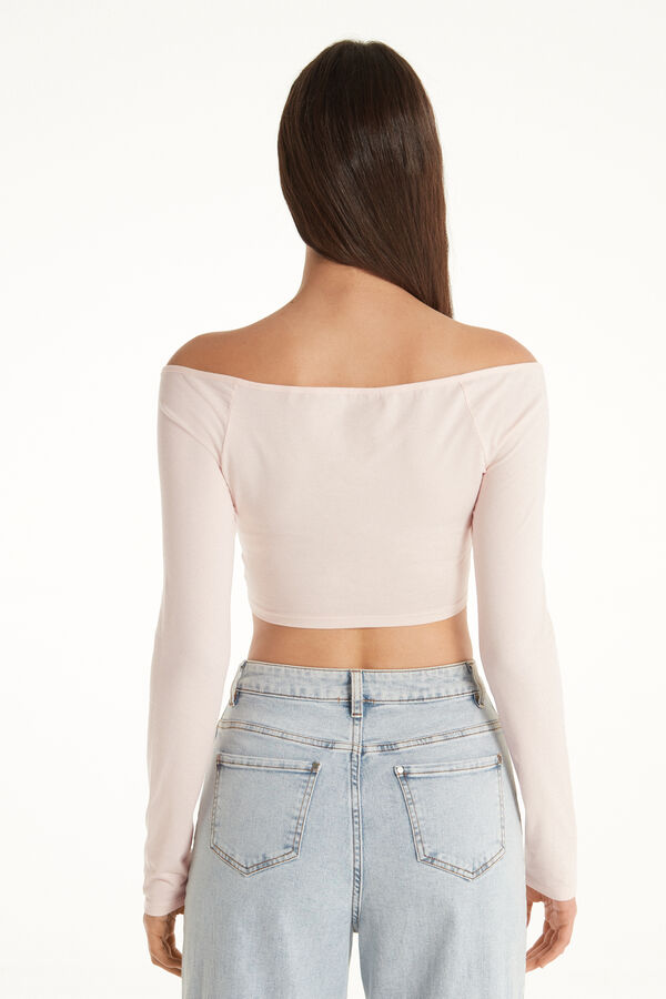 Cropped Long-Sleeved Off-the-Shoulder Cotton Top  