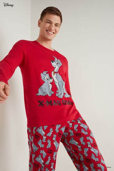 Langer Pyjama mit Disney Strolch Print Rot