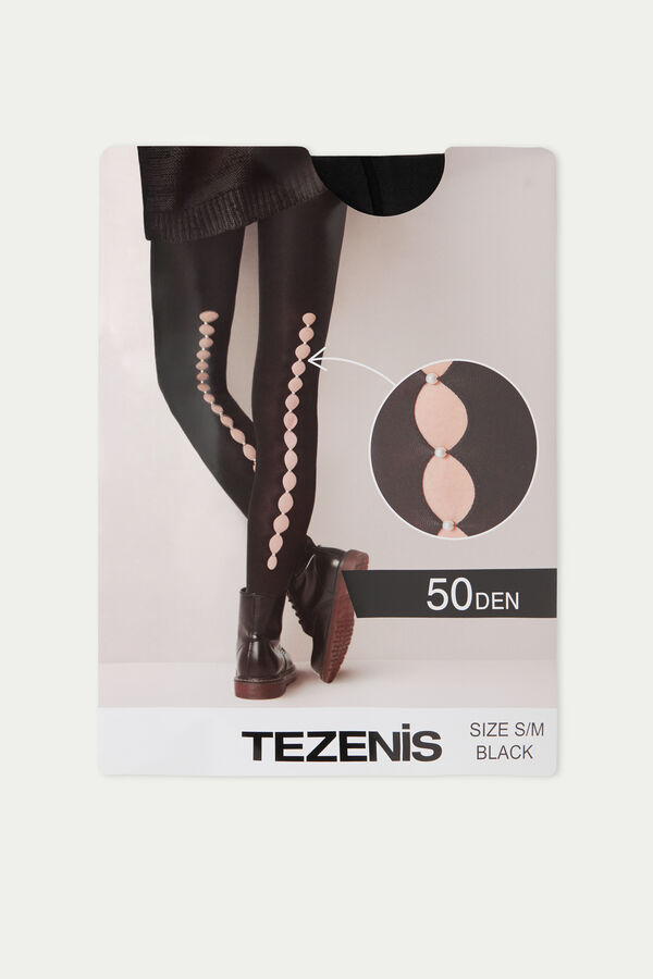 50 Denier Tights with Cut-Out and Pearls  