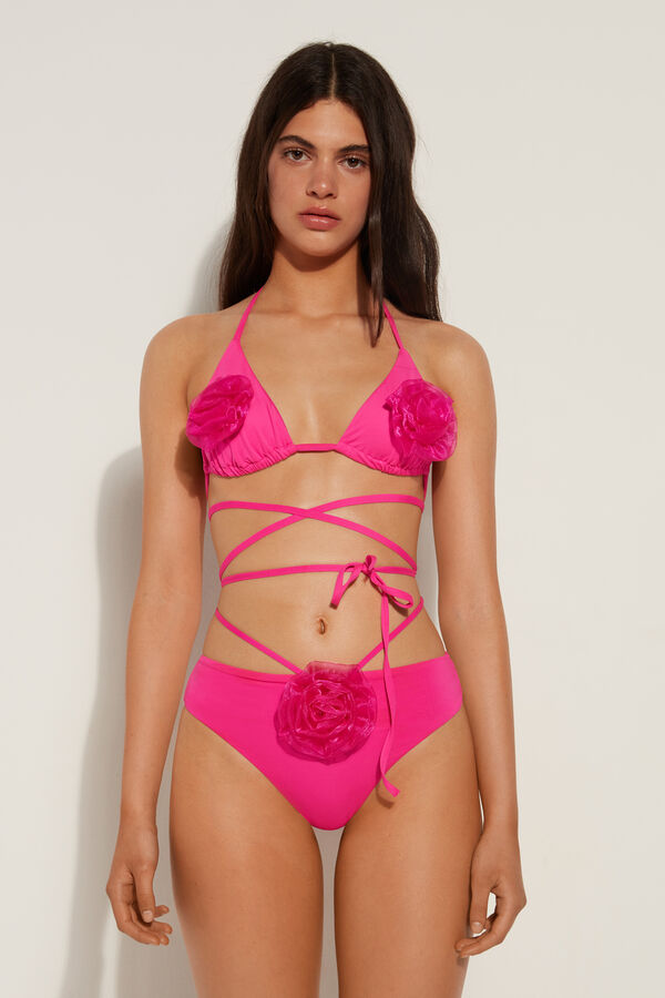 Pink 3D Rose Triangle Bikini Top  