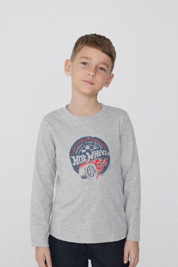Boys’ Long Sleeve Cotton Top with Hot Wheels Print  