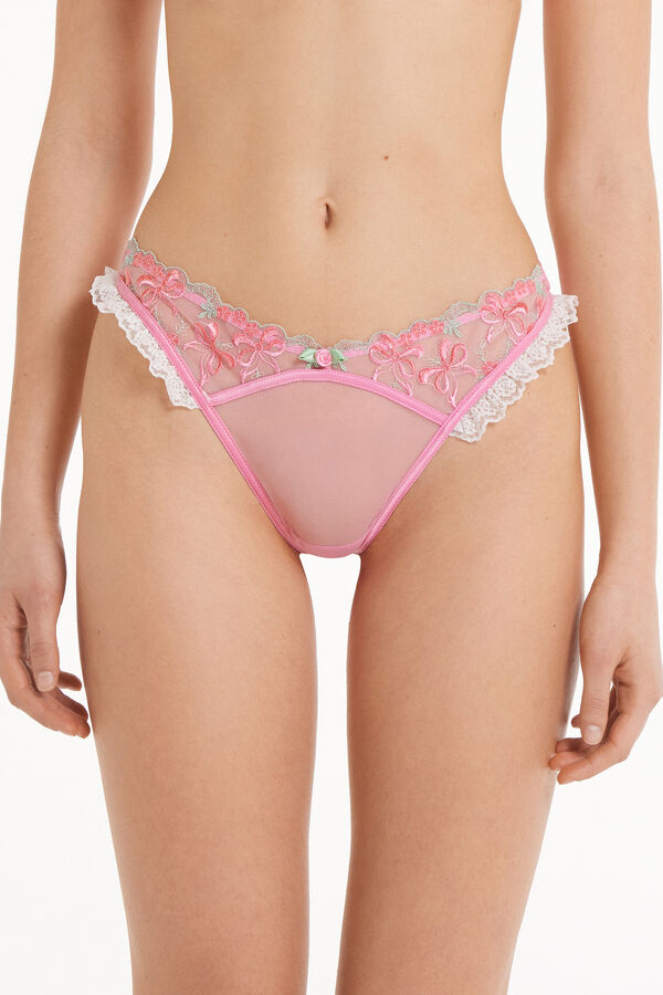 Pink Candy Lace High-Leg Brazilian Panties  