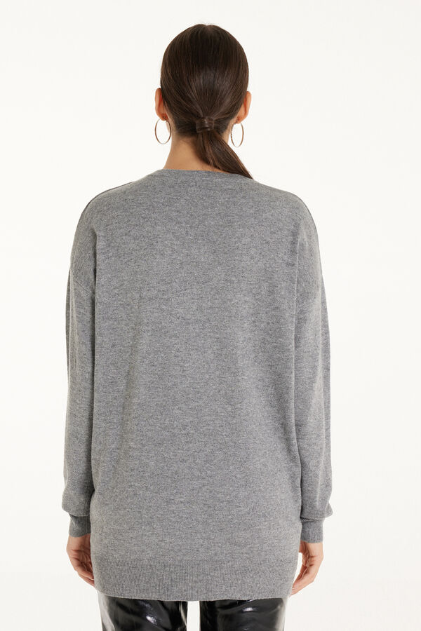 Long-Sleeved V-Neck Heavy Jersey with Wool  