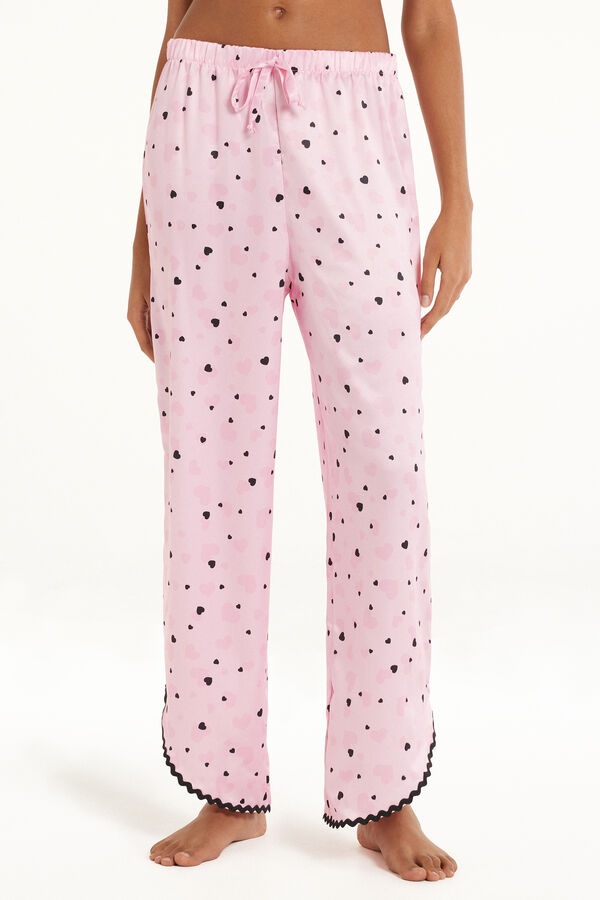 Long Satin Pyjama Bottoms with Hearts  