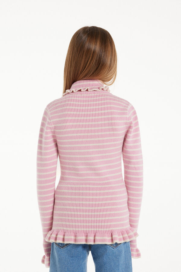 Girls’ Long-Sleeved Ribbed Ruffled Turtleneck Sweater  