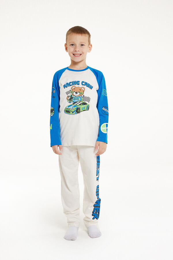 Langer Pyjama für Jungen aus Baumwolle Printmuster Teddy Racing  