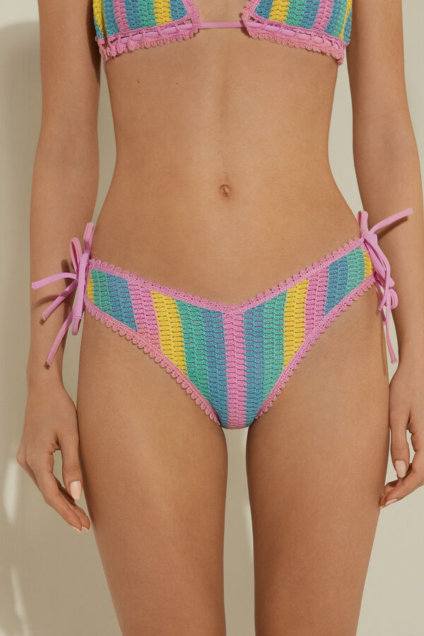 Crochet Striped Brazilian Bikini Bottoms with Ties  