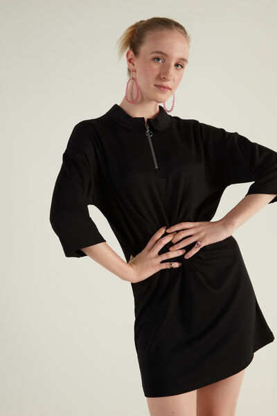Kleid aus Milano-Ripp mit Reißverschluss und kleinem Kragen