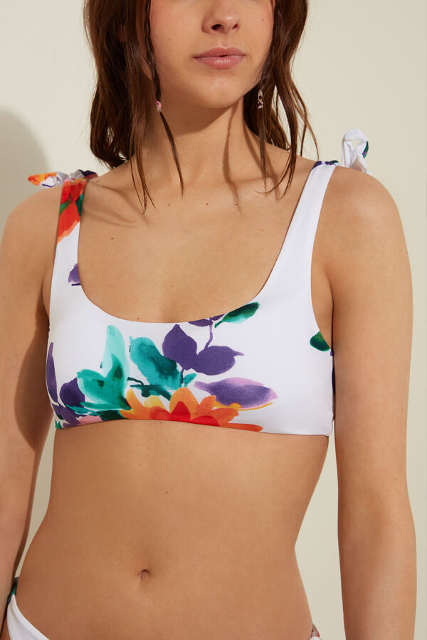 Beautiful Flowers Brassiere Bikini Top with Ties  