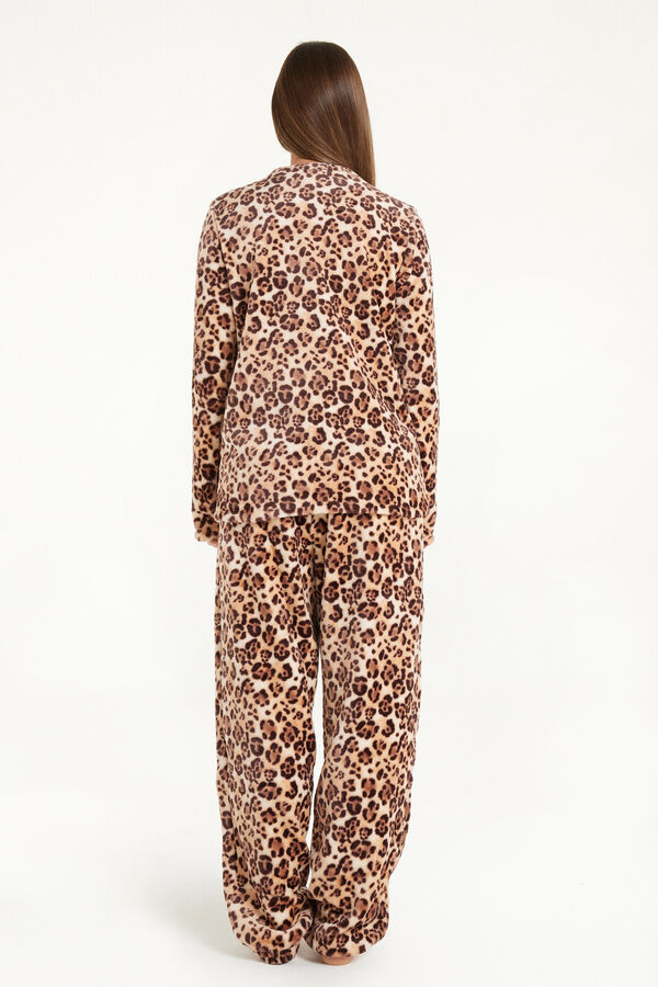 Langer Pyjama aus Fleece mit Leopardenprint  