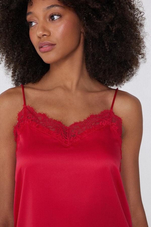 Satin and Lace Camisole with Narrow Shoulder Straps  