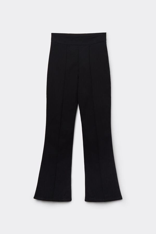 Cropped Flared Trousers in Stretch Canvas  