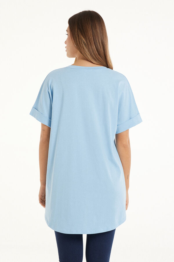 Βαμβακερό T-shirt με Ρεβέρ σε Στυλ Kimono  
