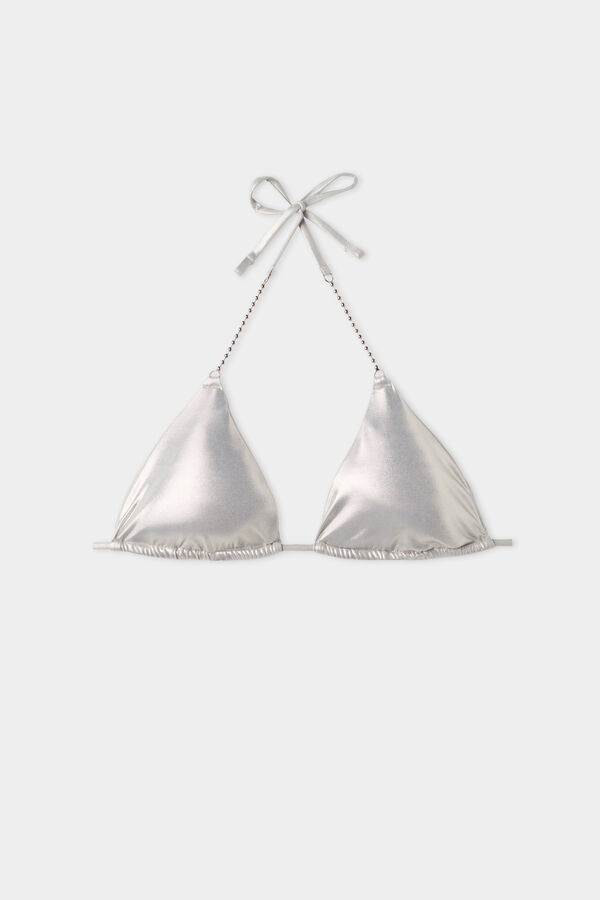 Metallic Silver Triangle Bikini Top with Removable Cups  