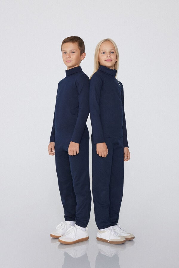 Magasnyak&uacute; Hossz&uacute; Ujj&uacute; Thermo Unisex Gyermek Pamut Felső  